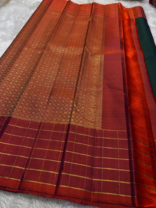 Classic Pine Green & Brick Orange Kanchipuram Handloom Silk Saree SS25905
