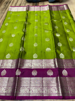 Load image into Gallery viewer, Classic Spring Green &amp; Berry Purple Elegance Kanchipuram Handloom Silk Saree SS28437
