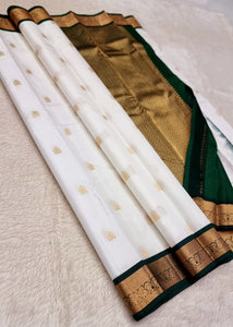 Classic White & Green Kanchipuram Handloom Silk Saree SS25803