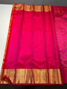 Classic Reddish Pink 2gm Zari Bridal Elegance Kanchipuram Handloom Silk Saree SS23839