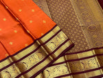 Load image into Gallery viewer, Classic Orange &amp; Coffee Brown 1gm Zari Butta Elegance Kanchipuram Handloom Silk Saree SS27653
