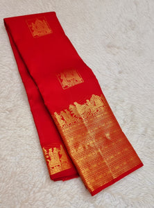 Classic Scarlet Red 2gm Zari Bridal Elegance Kanchipuram Handloom Silk Saree SS24713