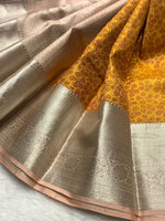 Load image into Gallery viewer, Classic Mustard &amp; Pink 2gm Zari Elegance Kanchipuram Handloom Silk Saree SS24788
