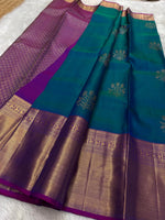 Load image into Gallery viewer, Classic Peacock Blue &amp; Vadamalli 2gm Zari Bridal Elegance Kanchipuram Handloom Silk Saree SS26270
