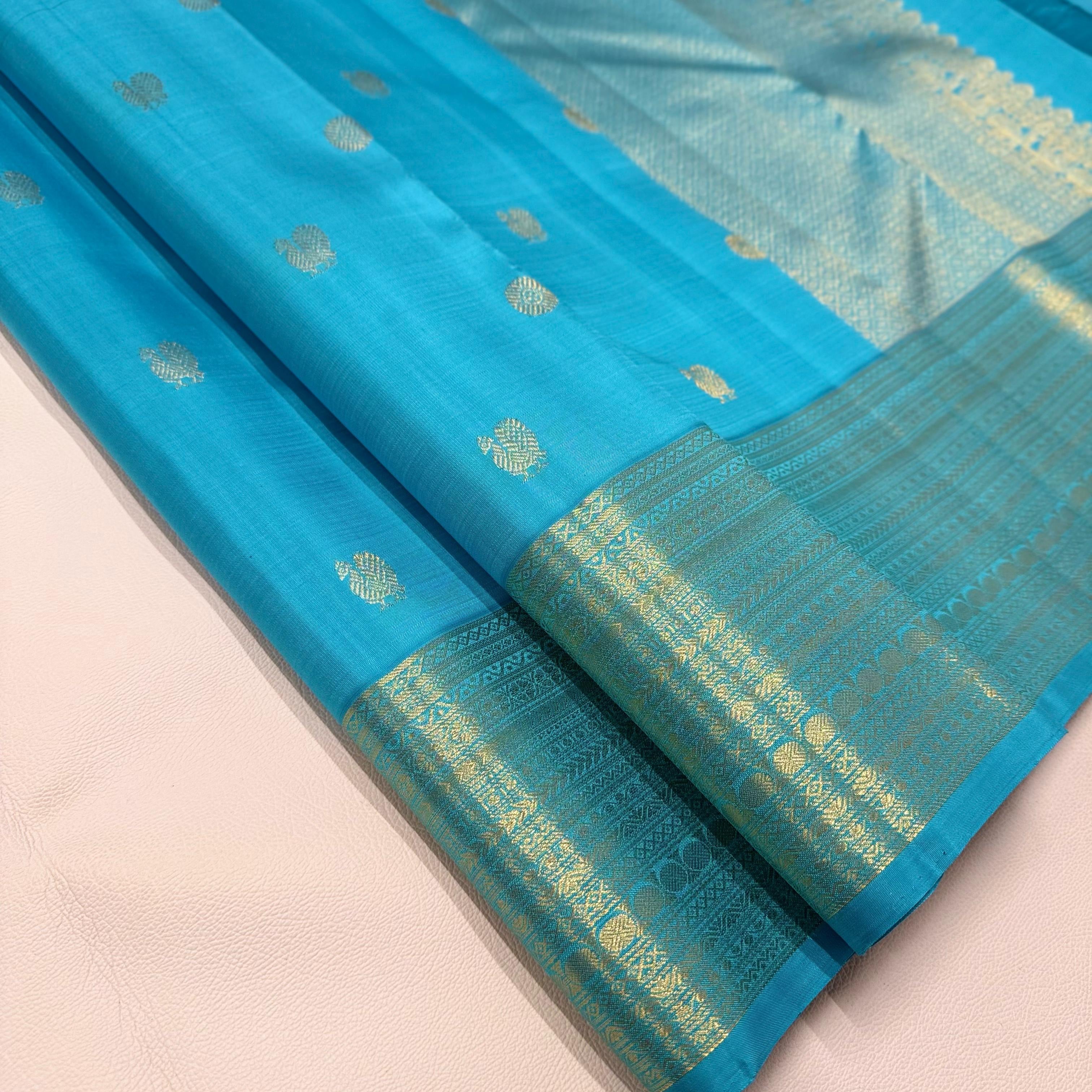 Classic Sky Blue 1gm Zari Elegance Kanchipuram Handloom Silk Saree SS24679