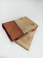 Load image into Gallery viewer, Classic Beige &amp; Barn Red 2gm Zari Elegance Kanchipuram Handloom Silk Saree SS24811
