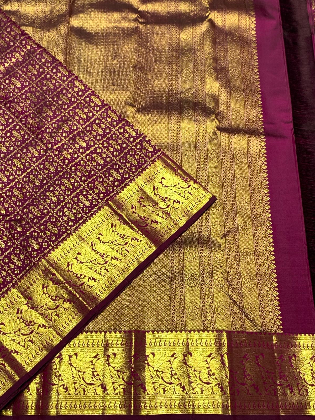 Classic Ruby Plum Bridal Elegance Kanchipuram Handloom Silk Saree SS24861