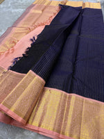 Load image into Gallery viewer, Classic Navy Blue &amp; Peach Kanchipuram Handloom Silk Saree SS26030
