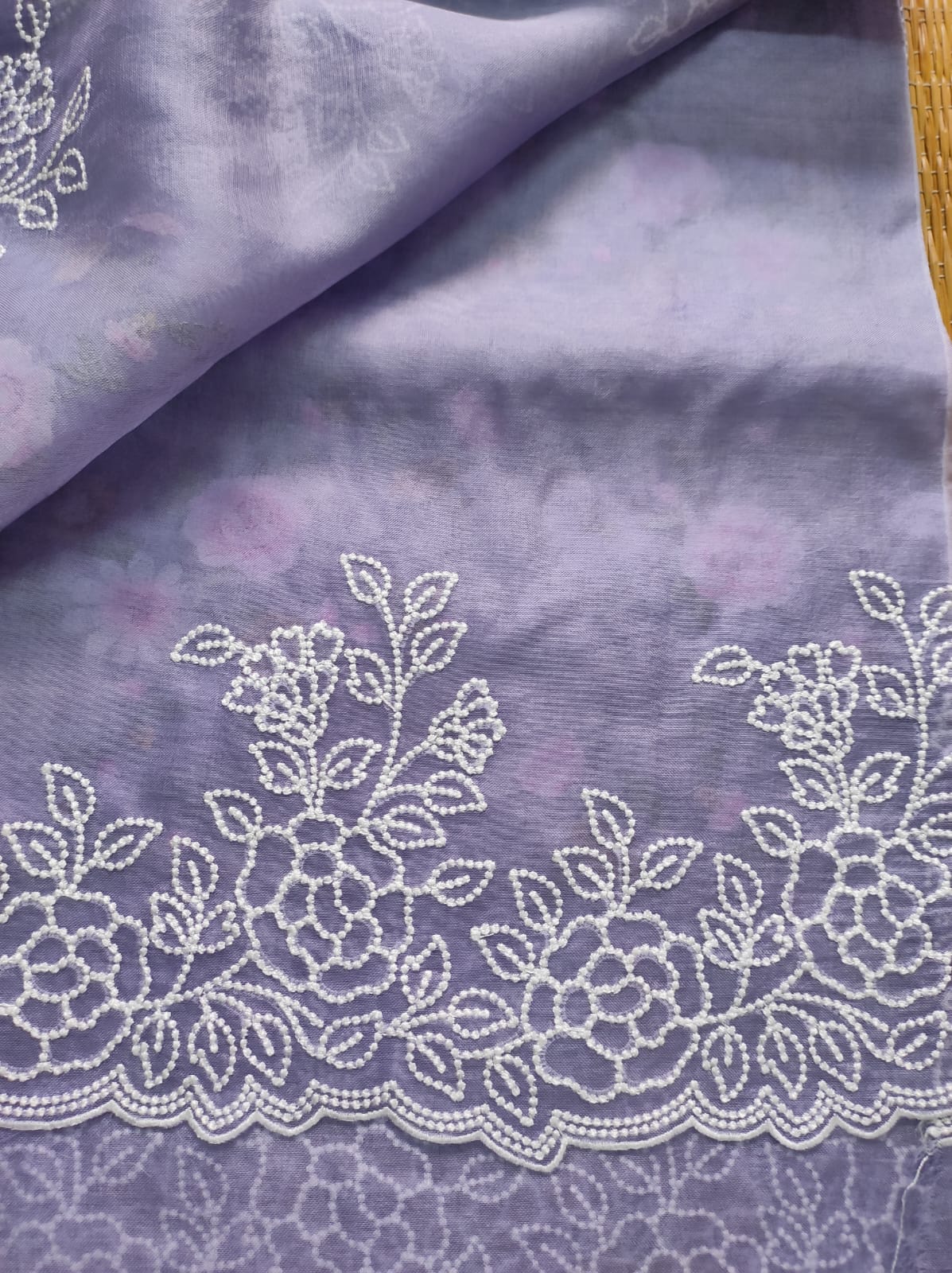 Classic Lavender Embriodery Pearl Style Organza Silk Saree SS10835