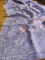 Load image into Gallery viewer, Classic Lavender Embriodery Pearl Style Organza Silk Saree SS10835
