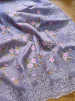 Load image into Gallery viewer, Classic Lavender Embriodery Pearl Style Organza Silk Saree SS10835
