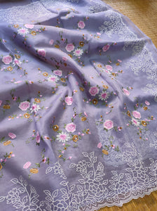 Classic Lavender Embriodery Pearl Style Organza Silk Saree SS10835