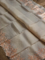 Load image into Gallery viewer, Pastel Beige &amp; Pale Rose Embriodery Cutwork Scallop Organza Silk Saree SS10951
