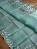 Load image into Gallery viewer, Ice Mint Green Embriodery Cutwork Scallop Organza Silk Saree SS10953
