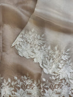 Load image into Gallery viewer, Pastel Ivory Embriodery Cutwork Scallop Organza Silk Saree SS10950
