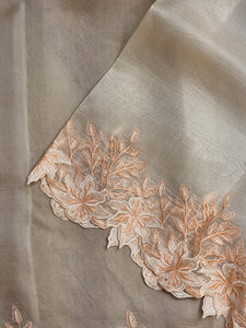 Pastel Beige & Pale Rose Embriodery Cutwork Scallop Organza Silk Saree SS10951