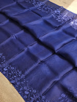 Load image into Gallery viewer, Classic Midnight Blue Embriodery Cutwork Scallop Organza Silk Saree SS10956
