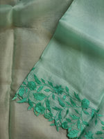 Load image into Gallery viewer, Pastel Green Embriodery Cutwork Scallop Organza Silk Saree SS10954
