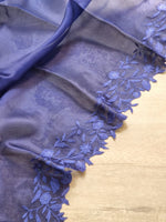 Load image into Gallery viewer, Classic Midnight Blue Embriodery Cutwork Scallop Organza Silk Saree SS10956
