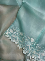 Load image into Gallery viewer, Ice Mint Green Embriodery Cutwork Scallop Organza Silk Saree SS10953
