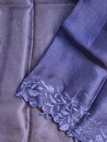 Load image into Gallery viewer, Classic Midnight Blue Embriodery Cutwork Scallop Organza Silk Saree SS10956
