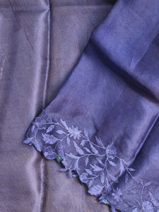 Classic Midnight Blue Embriodery Cutwork Scallop Organza Silk Saree SS10956