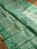 Load image into Gallery viewer, Pastel Green Embriodery Cutwork Scallop Organza Silk Saree SS10954
