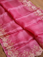 Load image into Gallery viewer, Pastel Pink Sorbet Embriodery Cutwork Scallop Organza Silk Saree SS10983
