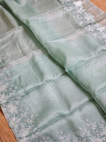 Load image into Gallery viewer, Mint Green Sorbet Embriodery Cutwork Scallop Organza Silk Saree SS10985
