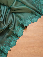 Load image into Gallery viewer, Pine Green Embriodery Cutwork Scallop Organza Silk Saree SS10981
