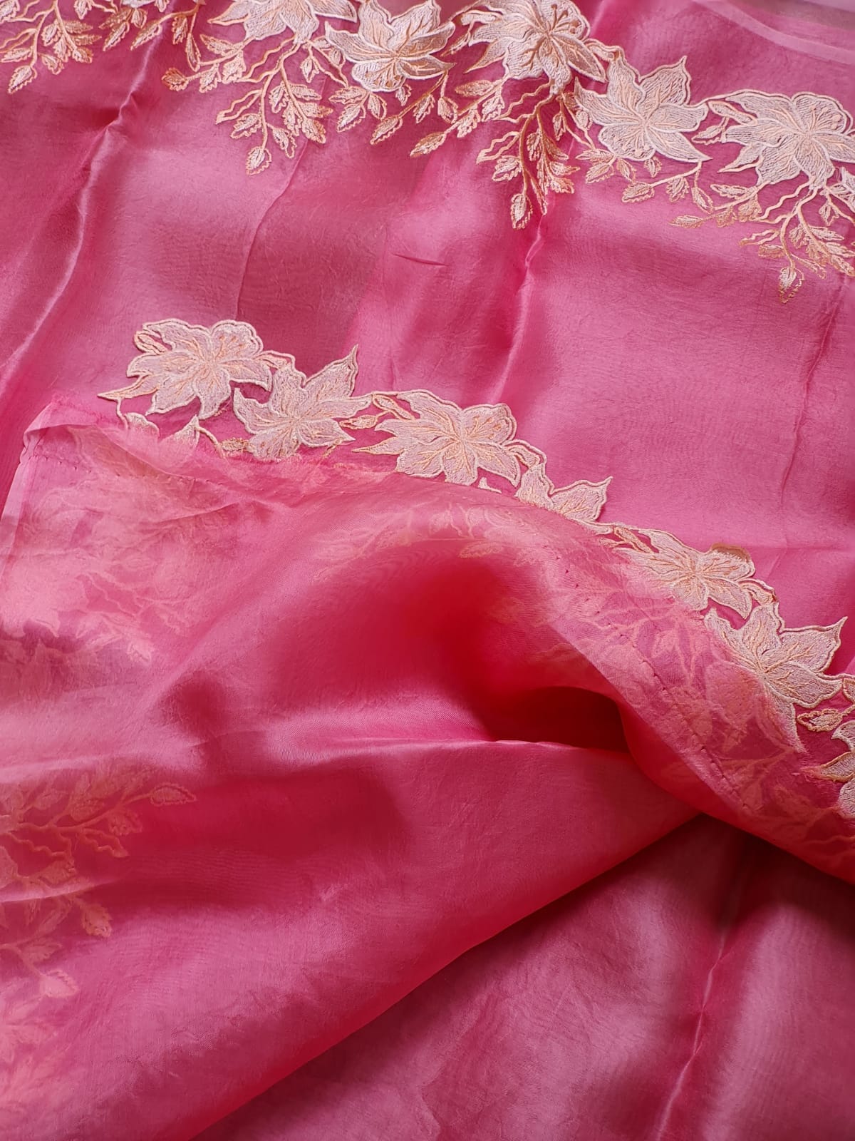 Pastel Pink Sorbet Embriodery Cutwork Scallop Organza Silk Saree SS10983