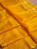 Load image into Gallery viewer, Golden Yellow Embriodery Cutwork Scallop Organza Silk Saree SS10982
