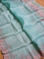 Load image into Gallery viewer, Sky Blue Sorbet &amp; Pale Rose Embriodery Cutwork Scallop Organza Silk Saree SS10986
