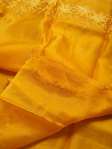 Golden Yellow Embriodery Cutwork Scallop Organza Silk Saree SS10982