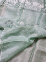 Load image into Gallery viewer, Mint Green Sorbet Embriodery Cutwork Scallop Organza Silk Saree SS10985
