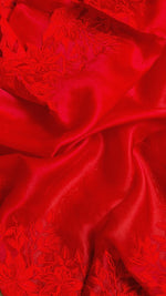 Load image into Gallery viewer, Scarlet Red Embriodery Cutwork Scallop Organza Silk Saree SS10987
