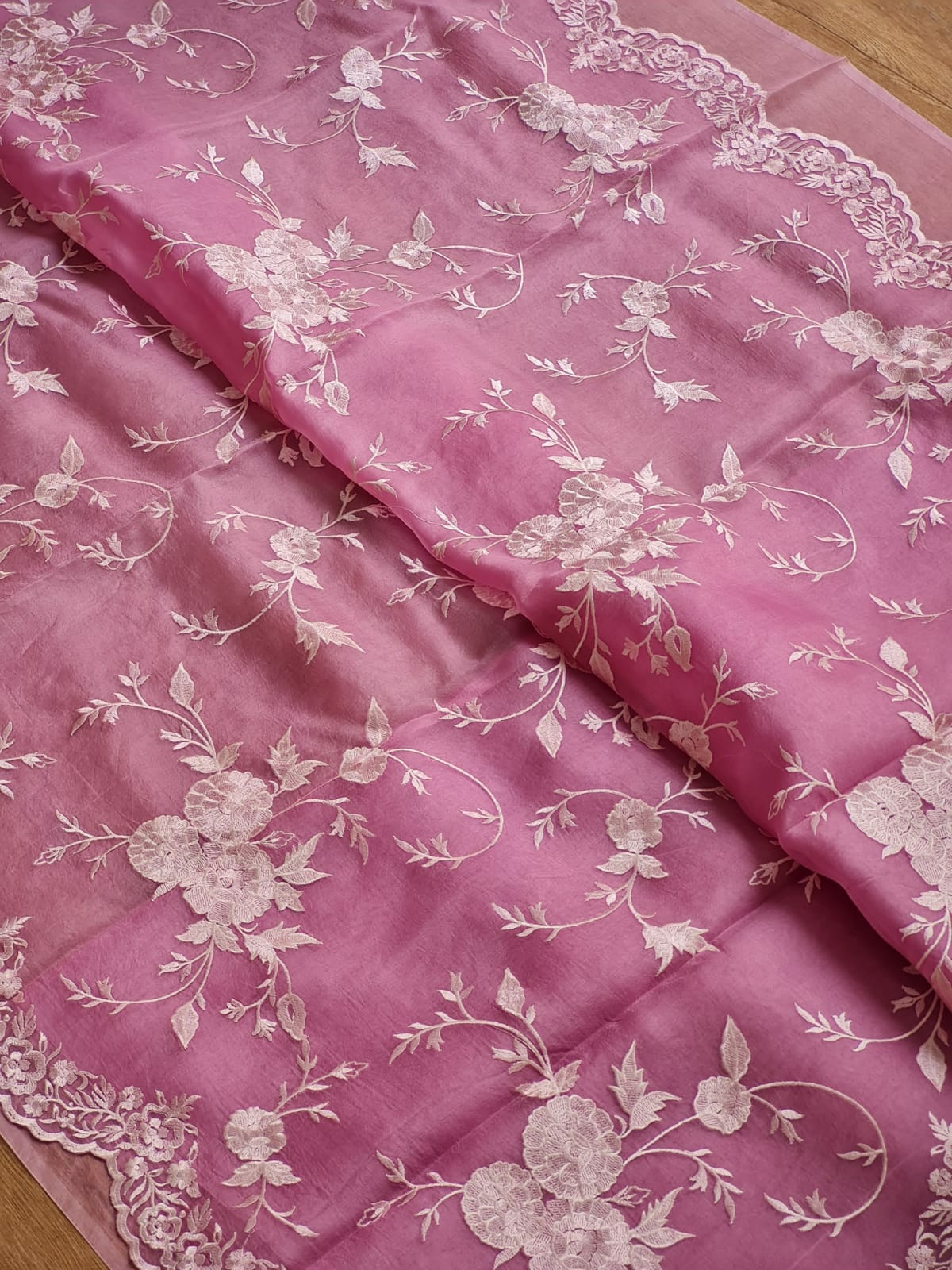 Pink Sorbet Embriodery Jaal Scallop Organza Silk Saree SS11283