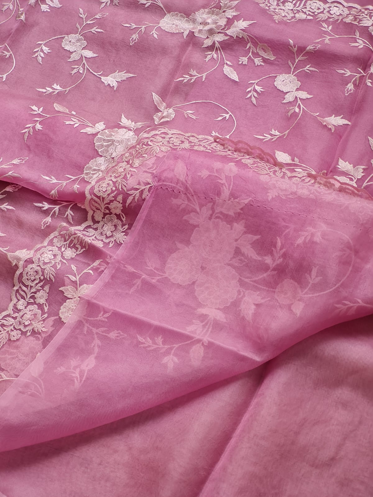 Pink Sorbet Embriodery Jaal Scallop Organza Silk Saree SS11283