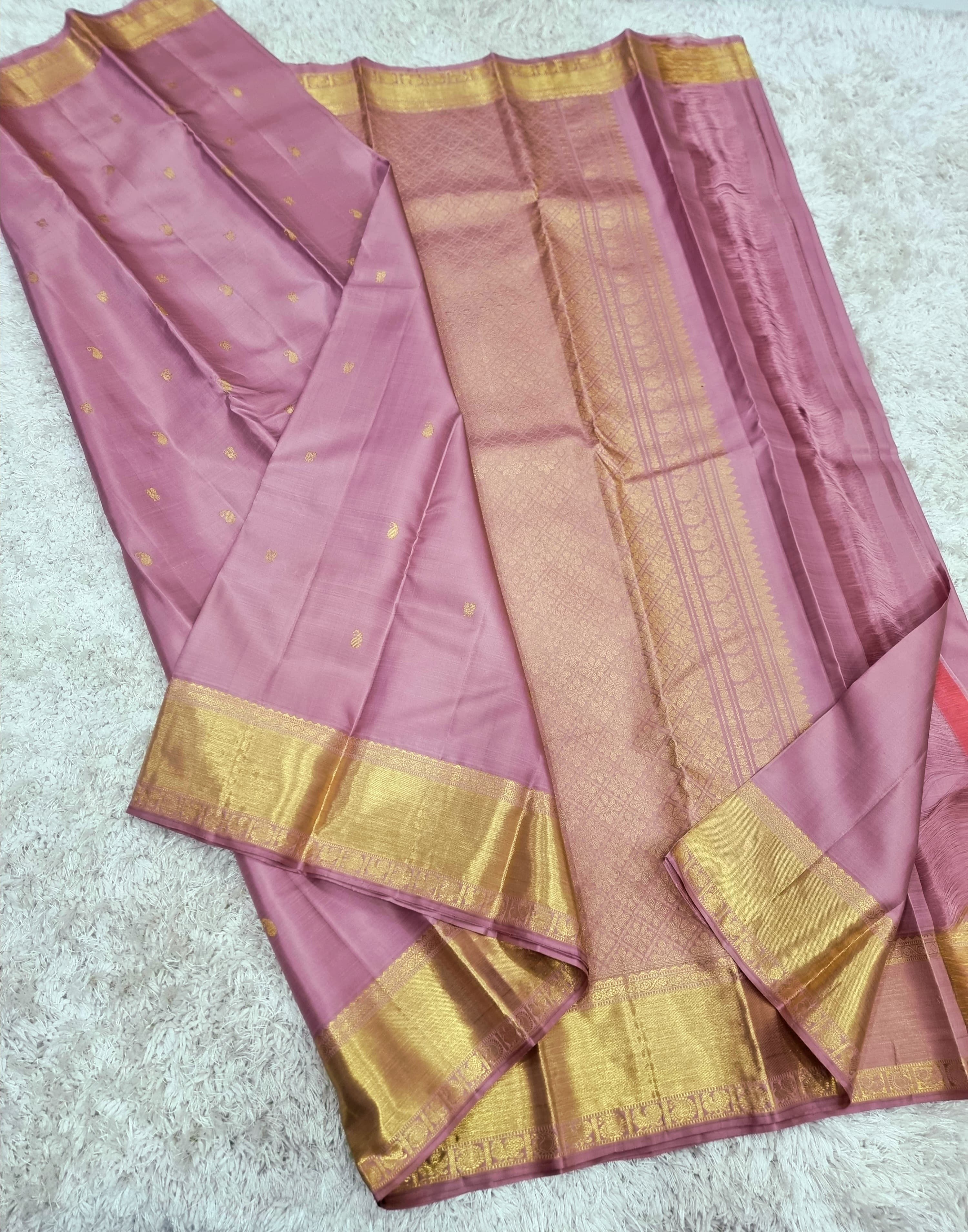 Creamy Pink 1gm Zari Elegance Kanchipuram Handloom Silk Saree SS16369