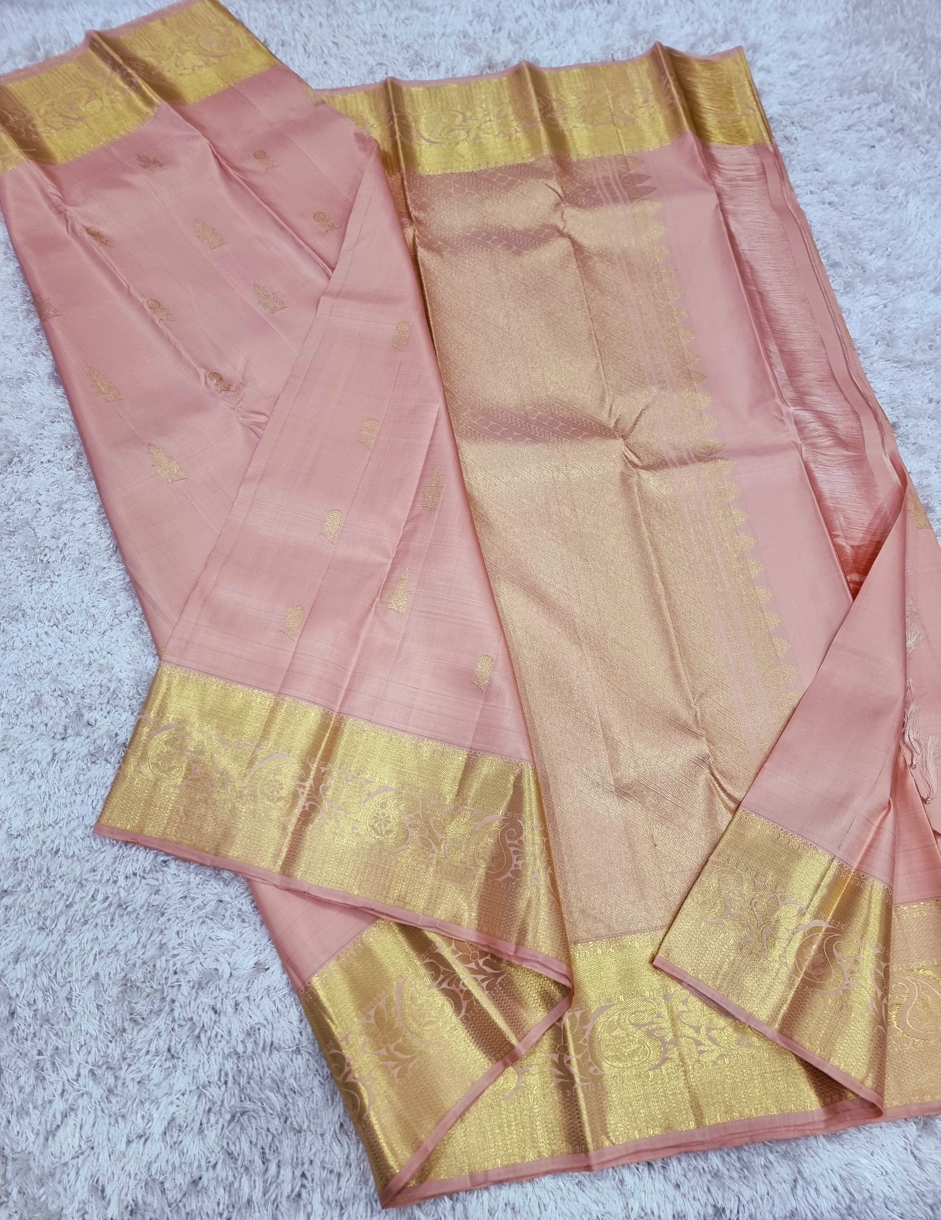 Pastel Tinted Pink 1gm Zari Elegance Kanchipuram Handloom Silk Saree SS16380