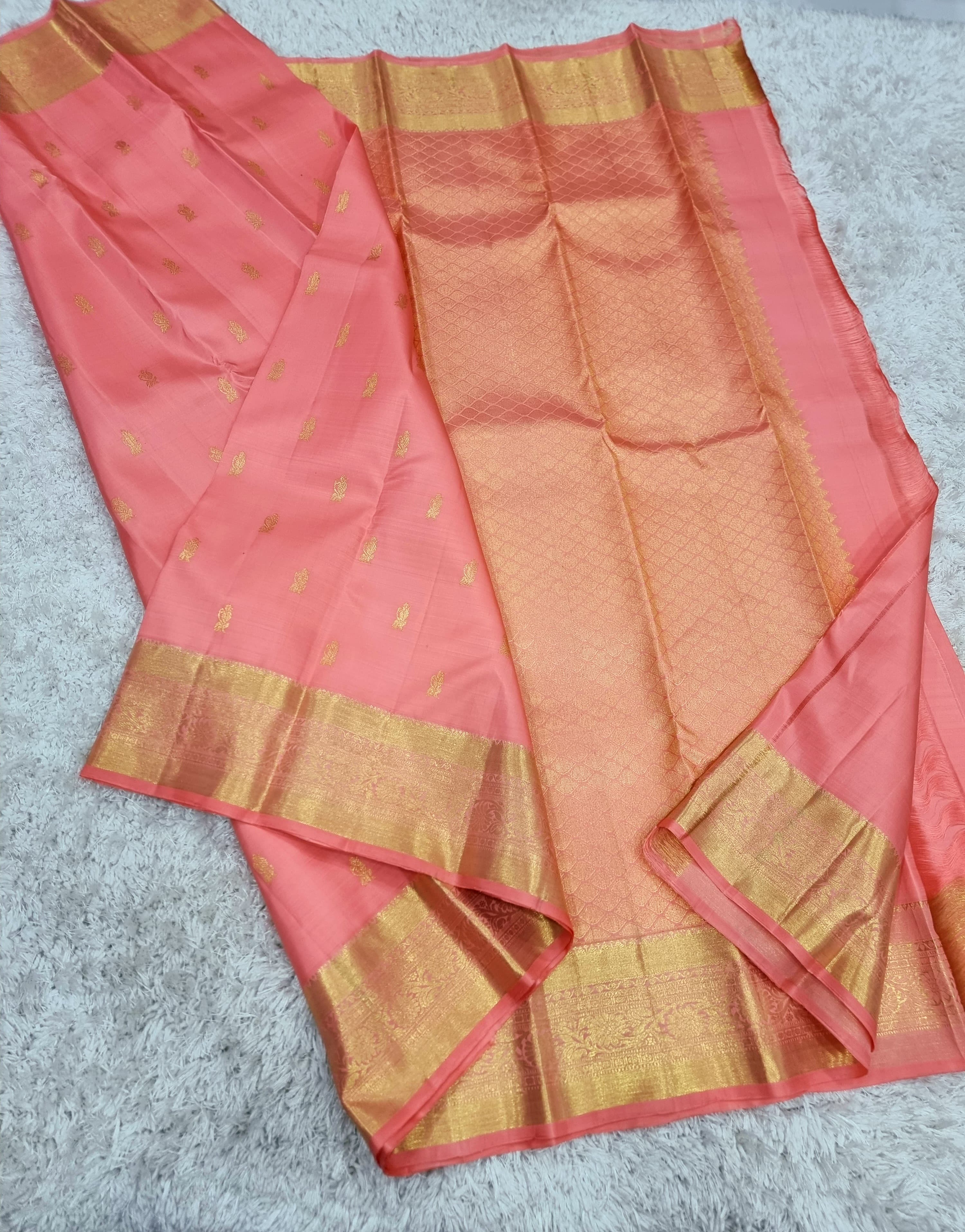 Classic Peachy Rose 1gm Zari Elegance Kanchipuram Handloom Silk Saree SS16370