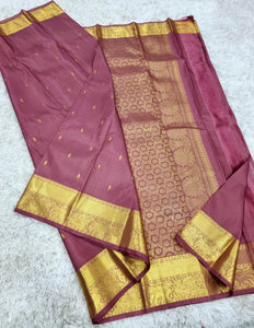 Classic Creamy Nude Pink 1gm Zari Elegance Kanchipuram Handloom Silk Saree SS16379