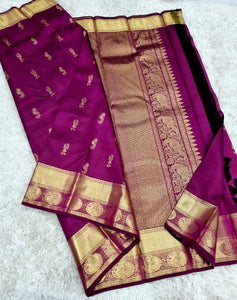 Classic Wine Red 1gm Zari Elegance Kanchipuram Handloom Silk Saree SS16367
