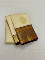 Load image into Gallery viewer, Butter Cream &amp; Aubergine Plum 1gm Zari Elegance Kanchipuram Handloom Silk Saree SS16430
