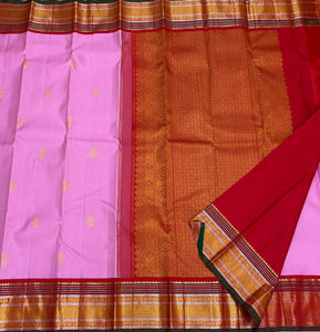 Fuchsia Pink & Chilly Red 1gm Zari Elegance Kanchipuram Handloom Silk Saree SS16429