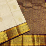 Load image into Gallery viewer, Butter Cream &amp; Aubergine Plum 1gm Zari Elegance Kanchipuram Handloom Silk Saree SS16430

