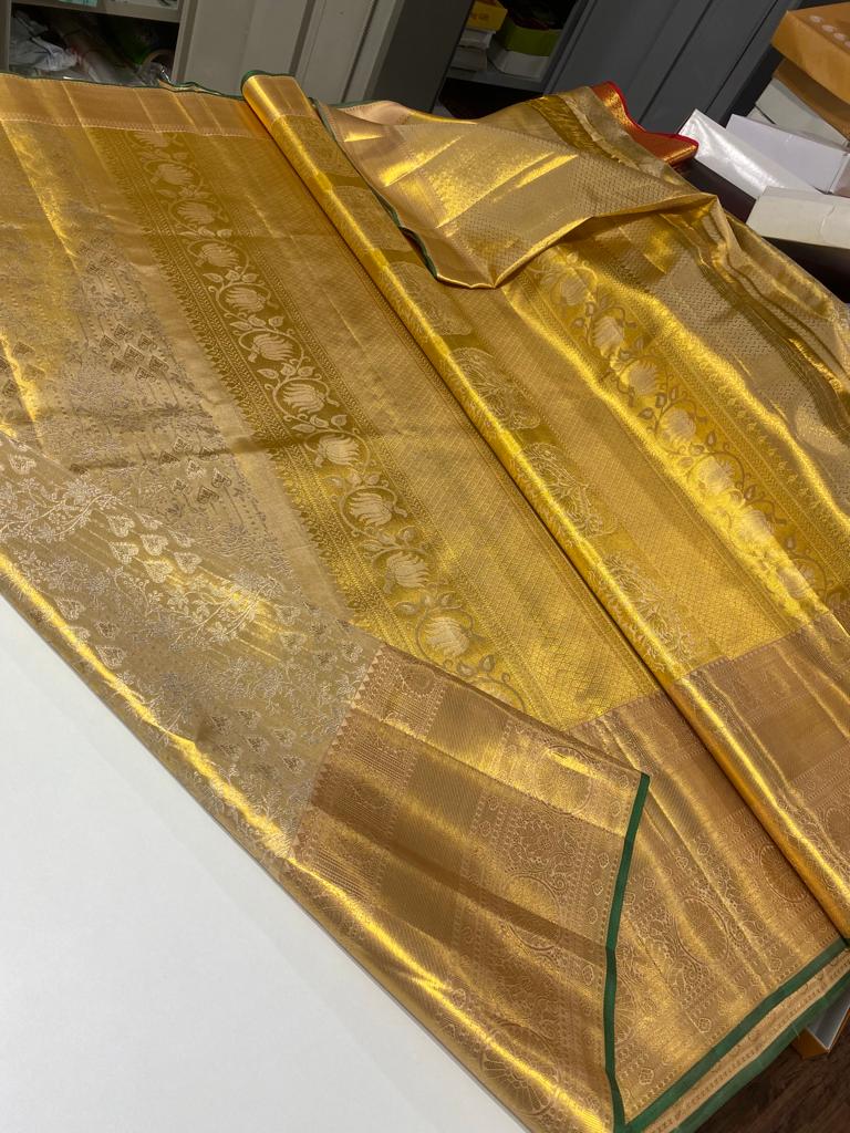 Shimmer Gold Tissue Bridal Elegance Kanchipuram Handloom Silk Saree SS16443