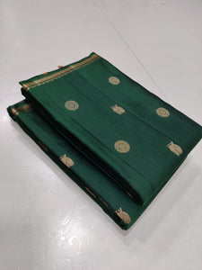 Classic Bottle Green & Orange Pink 1gm Zari Elegance Kanchipuram Handloom Silk Saree SS16445