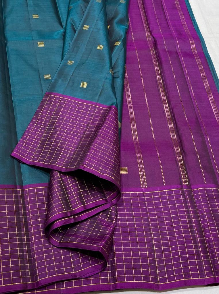 Teal Blue & Classic Wine Pink 2gm Zari Elegance Kanchipuram Handloom Silk Saree SS16449