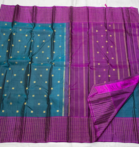 Teal Blue & Classic Wine Pink 2gm Zari Elegance Kanchipuram Handloom Silk Saree SS16449